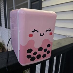 Cute Pink Mini Fridge with Smiley Face